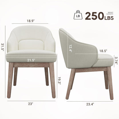MALOL Dining Chairs Set of 6 with Lumbar Support,Fabric Upholstered Kitchen Chairs with Wooden Legs,Beige