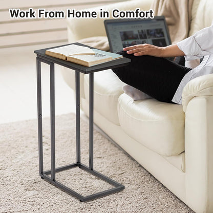 C-Shaped End Table, TV Tray Set of 2, Couch Side Laptop Desk, for Living Room, Bedroom, Small Spaces, Black, 2 Pack