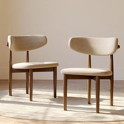 POVISON Modern Dining Chairs Set of 4, Armless Cotton Linen Dining Chair Set with Sackcloth Cushions and Dark Walnut-Coloured Ash Wood, Pre-Assembled Design