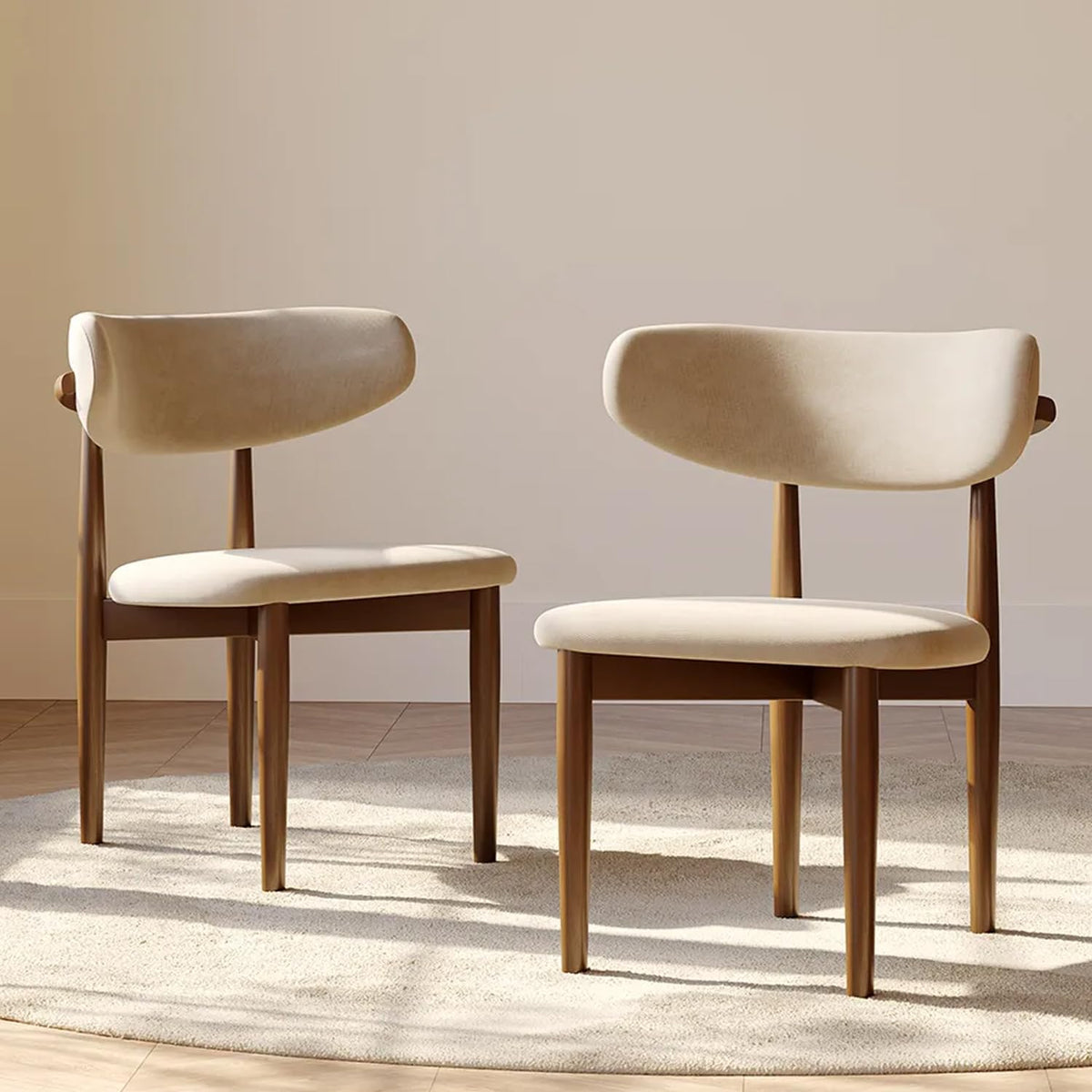 POVISON Mid-Century Modern Dining Chairs Set of 2, Fully Assembled Dining Chairs, Solid Ash Wood Frame, Textured Linen Blend Fabric, Armless Side Chairs for Dining Room & Kitchen