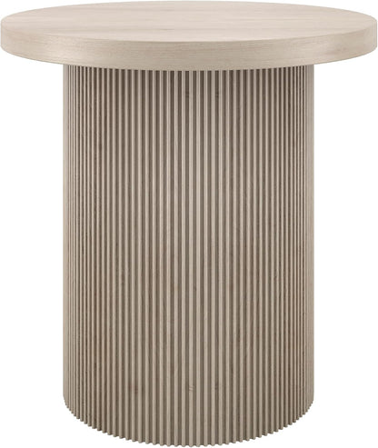 Henn&Hart 22'' Fluted Modern Wooden Round End Table, Ribbed Side Table, Nightstand for Living Room, Office, Family Room, or Bedroom, Alder White