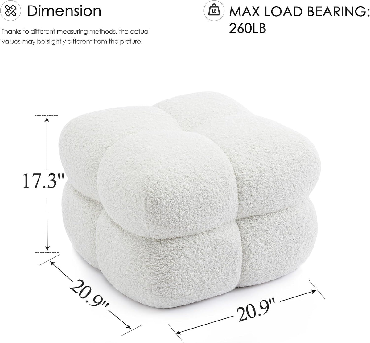 Zesthouse Square Pouf Ottoman Footstool, Modern Vanity Chair for Bedroom