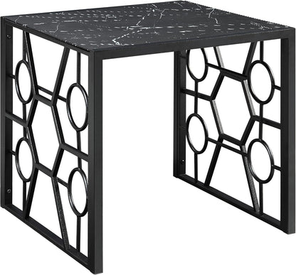Polay 3pc Stylish Occasional Table Set Marble Print Tempered Glass Top | Features marble print tempered glass tops, metal base with lower shelf for storage. Ideal for modern living room, office