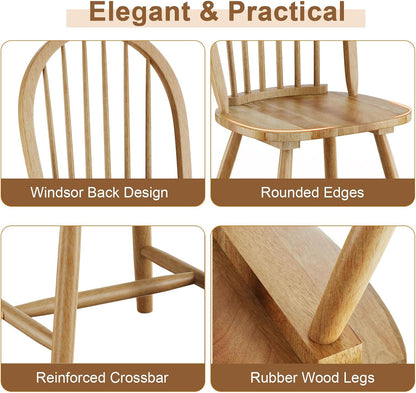 18" Oak Dining Chairs Set of 2, Wood Windsor Chair with Spindle Back for Country Farmhouse Kitchen Island