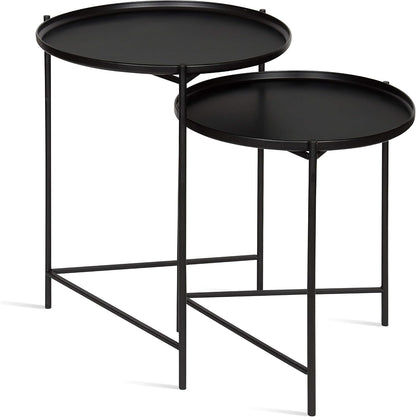 Kate and Laurel Ulani Set of 2 Nested Round Metal End Tables, Black
