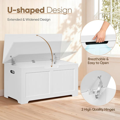 SUPER DEAL Storage Chest, 39 inches Chest Box Organizer with 2 Safety Hinges, Wooden Entryway Shoe Organizer Storage Bench, White