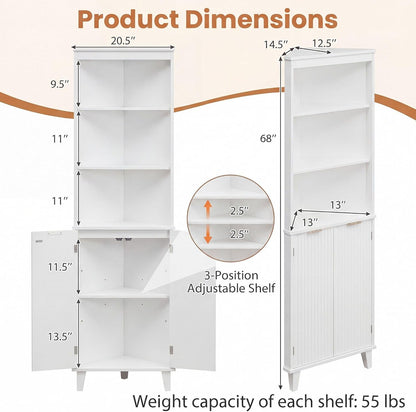 COSTWAY 68" Tall Corner Cabinet with Fluted Doors