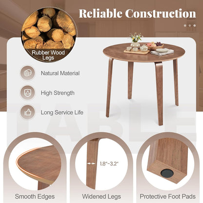 Giantex 37.5" Round Dining Table for 4, Wooden Kitchen Table with Solid Rubber Wood Legs, Circle Dinner Table for Dinette, Living Room, Dorm, Home Office (Walnut)