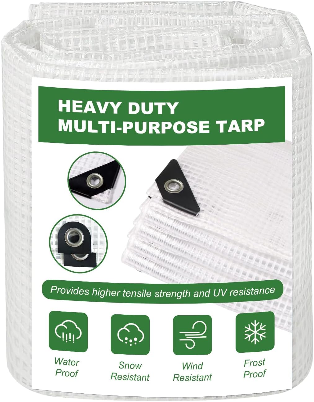 18 Mil Greenhouse Cover, 8x6 FT Clear Heavy Duty Greenhouse Tarp, UV Resistant Waterproof Green House Plastic Covering with Grommets for Garden, Farms, Nursery