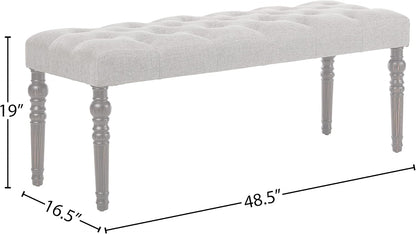 Roundhill Furniture Leviton Fabric Tufted Turned Leg Dining Bench, gray