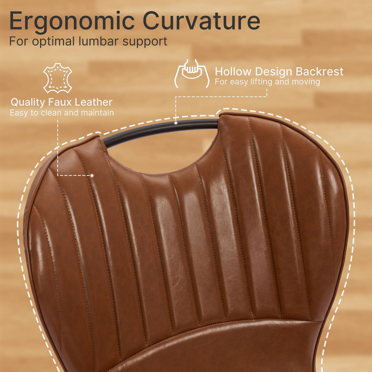 Modern Dining Chair, Faux Leather with Metal Legs for Kitchen (1PCS, Brown) | Easy to Clean Faux Leather, Ergonomic Back Support, 300 lbs Capacity, Minimalist for Kitchen, Dining Room, Restaurant, Cafe