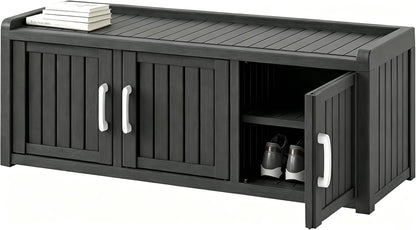 Outdoor Shoe Bench, Waterproof UV-Resistant Indoor Resin Shoe Cabinet, Entryway Shoe Storage with 3 Doors, Living Room, Bedroom, Black (3 Door)
