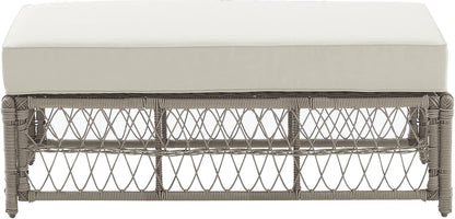 Crosley Furniture Thatcher Wicker Coffee Table and Ottoman Foot Rest for Porch, Deck, Backyard, Driftwood with Creme Cushions