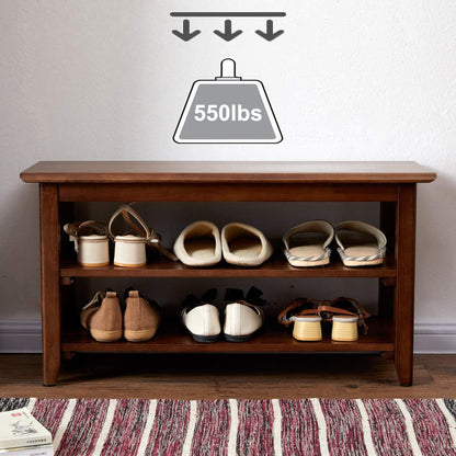 XKZG Shoe Rack Bench Wooden Shoe Storage Bench Entryway Bench, Brown, 23.6" | Rubber wood, Shoe Bench for Entryway, Living Room, Bedroom, Balcony, 23.6"W x 11.8"D x 16.5"H