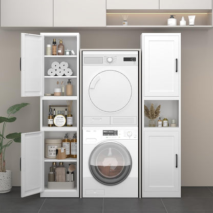 67" Tall Slim Pantry Cabinet, Narrow Bathroom Storage Cabinet | Metal Skinny Cabinet with Door and Adjustable Shelves, for Small Spaces, Kitchen, Bathroom, Laundry Room, Living Room, White
