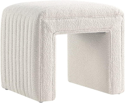 Get Set Style Vanity Stool Chair, Fully Assembled Modern Boucle Ottoman Footstool with Wooden Legs, Multifunctional Upholstered Sofa Bench Extra Seat for Makeup Room Living Room Entryway Office, White