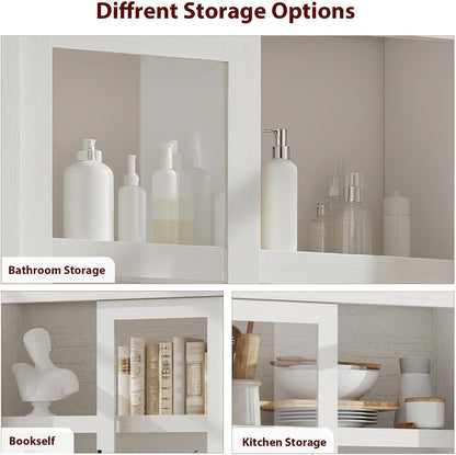 Farmhouse Kitchen Pantry Storage Cabinet, 70.5" Tall Wood Cupboard with 4 Doors and Adjustable Shelves, Rustic White Freestanding Organizer for Kitchen, Dining Room, White