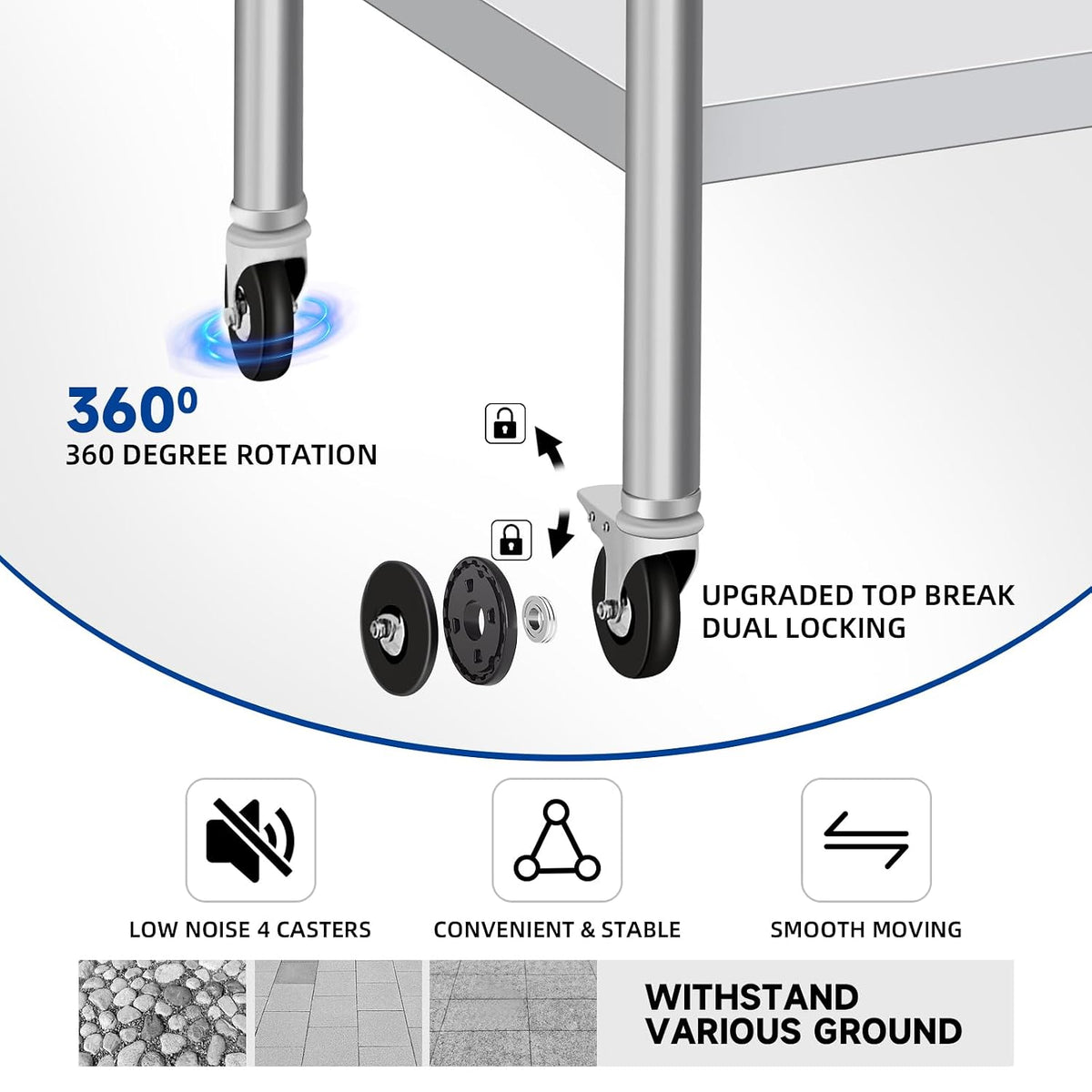 Stainless Steel Table with Wheels, Stainless Table for Prep & Work, 24x30x35 Inch Commercial NSF Metal Table for Restaurant Kitchen Hotel Garage