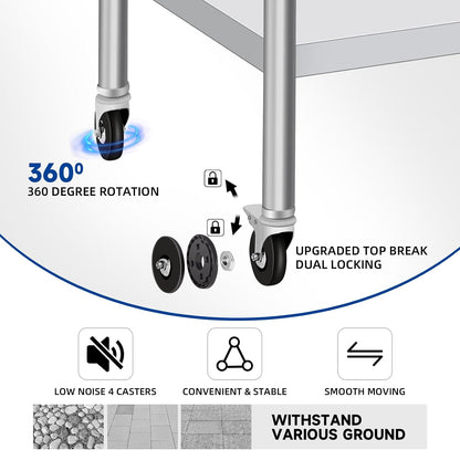 Stainless Steel Table with Wheels 24 x 36 Inch Commercial Stainless Steel Prep Table, Metal Table for Kitchen Restaurant Garage