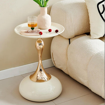 Small Round End Table,Modern Accent Tables,Sofa Tray Side Table,Drink Table for Living Room Bedroom,White