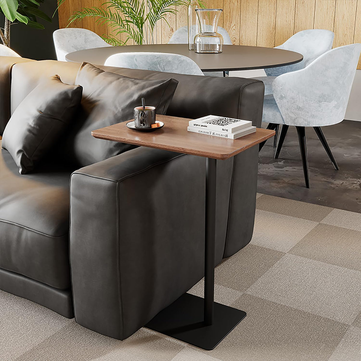 C Shaped End Table, Solid Wood Side Table, 26 Inch High Sofa Tables for Couch for Living Room, Bedroom, Small Space Small Snack C Tables (Rectangle)