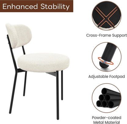 KROFEM Set of 4 Boucle Fabric Dining Chairs,White | Mid Century Modern Design,Polished Chrome Frame,Upholstered Seat