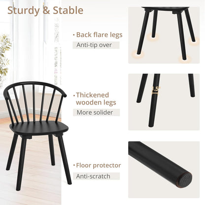 LUE BONA Black Dining Chairs Set of 8, Farmhouse Wood Dining Chairs with Semicircular Backrest, Spindle Dining Chair for Kitchen and Dining Room, 18 Inch