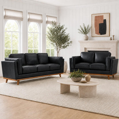 Valencia Artisan Full Leather Loveseat Sofa 66”| Pure Full Italian Nappa Leather Couch, Solid Wood Accent, Ultimate Comfort, Black