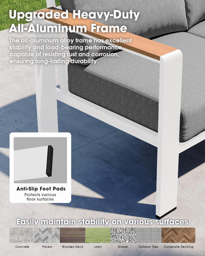 Aluminum Outdoor Patio Furniture 3 Seats, All-Weather Outdoor Patio Sofa with Washable Thick Cushion, Morden Patio Couch for Porch, Balcony, Deck, Yard, White
