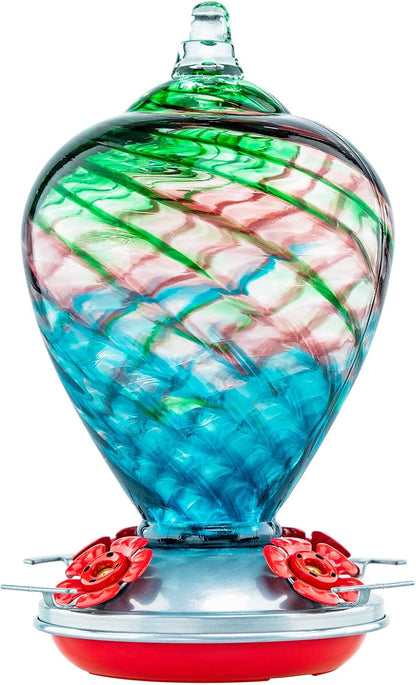 Hummingbird Feeders, 34OZ Hand Blown Glass Hummingbird Feeder for Outdoors Hanging with Ant MoatHooks, Perfect for Gardening Yard Patio Decor Gifts (Multi-Mermaid)