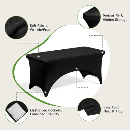 4 Foot Folding Table with Black Table Cloth- 3-Position Adjustable Height, Heavy Duty 400 lbs Capacity - Portable Folding Tables for Camping, Party, Indoor & Outdoor Use, 2 Pack