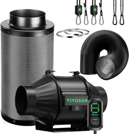 VIVOSUN Smart Air Filtration T4 Kit, 4" – Inline Duct Fan, Carbon Filter & Speed Controller for Grow Tents