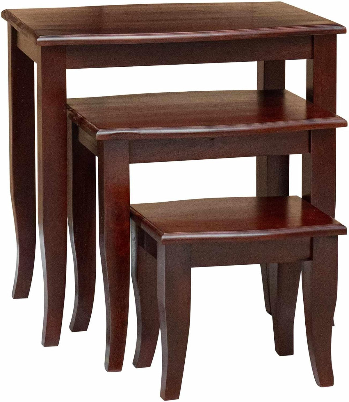Nesting Side Tables 3 pcs Brown Solid Mahogany Wood | Space Saving Design, No Assembly Required, Easy Clean Surface, for Living Room or Bedroom
