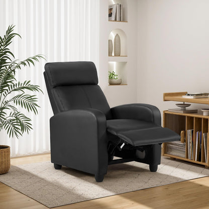 BestMassage | Recliner Chair | No Massage Function | Leather Black | with Lumbar Support, Adjustable Push Back, Wide Armrests, Footrest & Padded Seat | Easy Assembly | for Living Room, Home Theatre