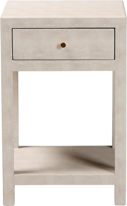 Baxton Studio Dansby Modern Beige Faux Shagreen 1-Drawer End Table