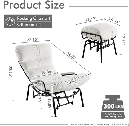 HOOOWOOO Cozy Rocking Chair,Chaise Lounge Chair Indoor,Accent Chair with Ottoman for Bedroom,Living Room,Office(Cloud Velvet White)