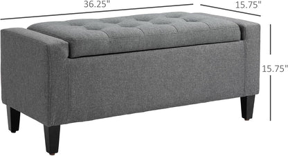 Gray Storage Ottoman with Linen Cover