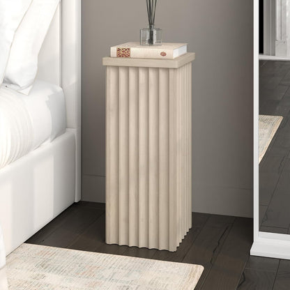 Henn&Hart 11'' Fluted Modern Wooden Square End Table, Ribbed Side Table, Nightstand for Living Room, Office, Family Room, or Bedroom, Alder White