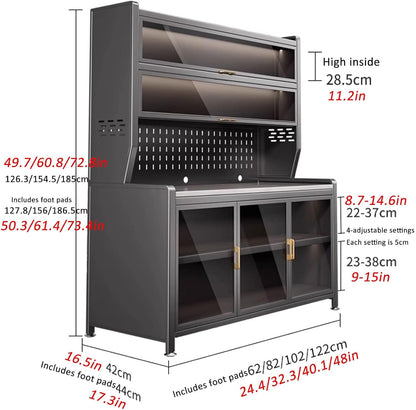 JKGHK Metal Kitchen Pantry Storage Cabinet, Microwave Stand for Kitchens with Pegboard and Adjustable Shelves, Kitchen Bakers Rack for Dining Room, Living Room(White,40x50in)