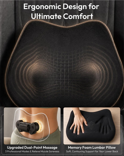 Dowinx Ergonomic High Back Gaming Chair for Adults with Massager Black | Shiatsu Neck Massage and Dual Point Massage Lumbar Pillow with Pocket Spring Cushion, 90-145°Recline for Home Office Gaming
