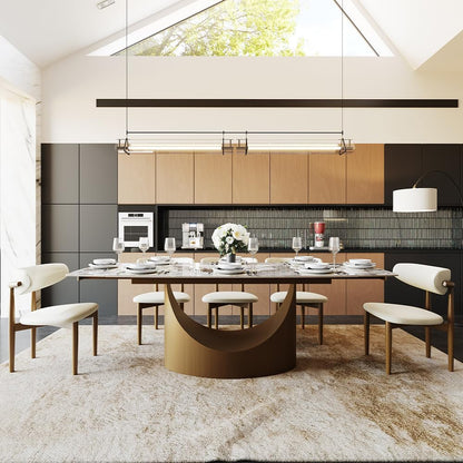 POVISON Extendable Dining Room Table 6-8, 71-95" Expandable Modern Dining Table for 6-10, Rectangular Glossy Pandora Sintered Stone Tabletop for Dining Room, Bronze Base (Dining Table Only)