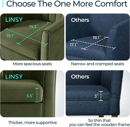 LINSY Accent Chair with Ottoman, Modern Barrel Chair Small Armchair Reading Chair with Footrest, Comfy Round Arms Chair for Living Room Bedroom Reading Room, Velvet, Olive Green