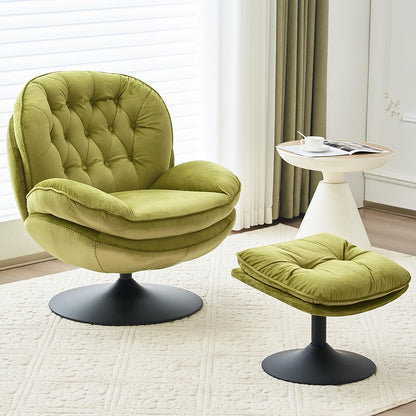 Velvet Swivel Accent Chair with Ottoman Set,Modern Tufted Armchair with Footrest for Living room,Reading TV Chair for adult,Comfy Chaise Lounge Chairs with 360 Degree Swiveling for bedroom,Olive Green
