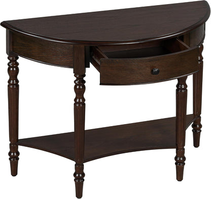 LUMISOL Half Moon Console Table with Drawer, 39'' Farmhouse Entryway Table with Shelf, Rustic Sofa Tables for Living Room Foyer Hallway, Espresso