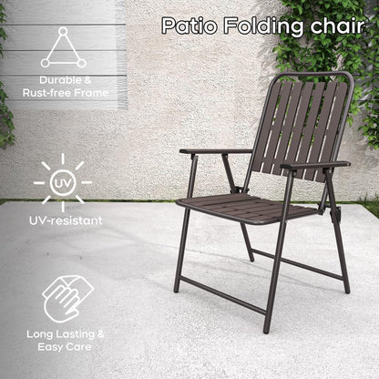 Patio Folding Chairs, Set of 2 Brown Outdoor Portable Chairs with 350 lb Capacity, Rust-Resistant Stain-Proof No Assembly Seating for Garden Balcony