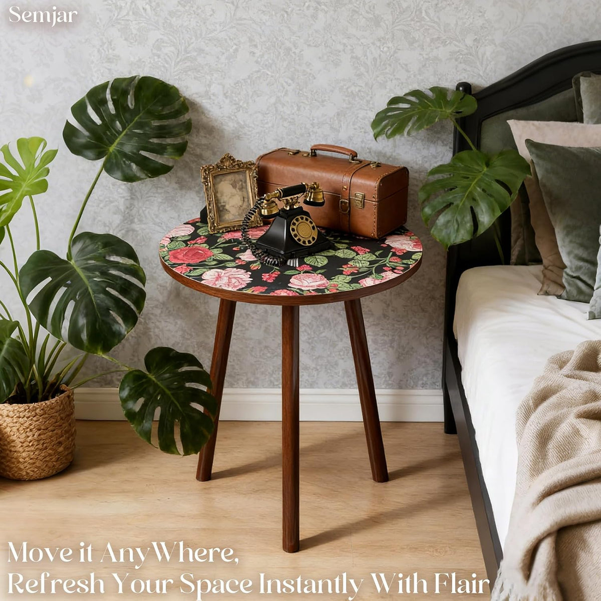 Round Side Table,Mid Century Modern End Table for Couch Bedside,Easy Assembly Accent Nightstand with Solid Wood Leg for Living Room,Bedroom,Corners,Small Table Stand for Small Spaces