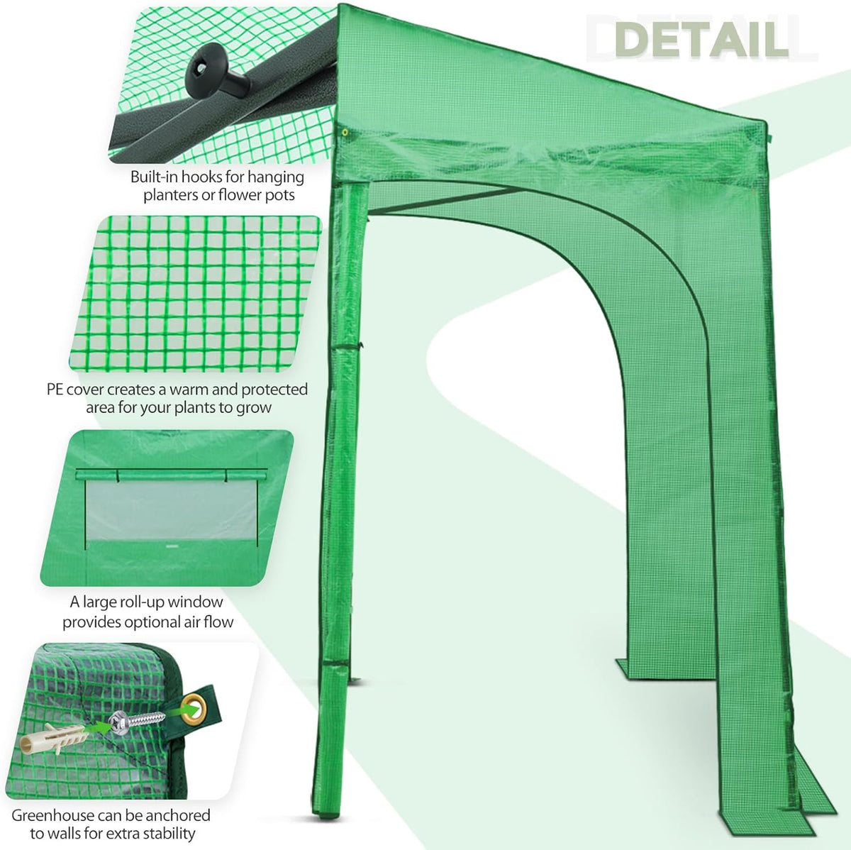 EAGLE PEAK Instant Pop-up Greenhouse, Indoor Outdoor Plant Gardening Green House, Roll-Up Zipper Doors and Side Windows, Lean-to 10x5 ft, PE Cover, Green/Clear