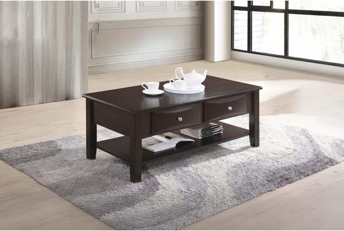 Finish 3pc Occasional Table Set Living Room 1x Coffee Table 2X End Tables Wooden Classic Drawers Open Storage Shelf Base