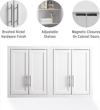 Crosley Furniture Savannah 2-Piece Wall Storage Cabinet, Cabinets for Laundry, Bathroom, Kitchen, White