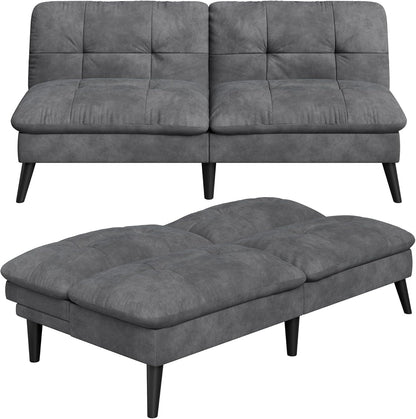 Vongrasig Futon Sofa Bed Velvet Futon Couch with Adjustable Backrest, Small Convertible Folding Sleeper Sofa Bed, Modern Loveseat for Living Room, Bedroom and Small Space, (Gray)